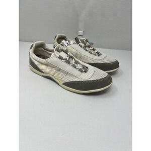 Lands End Womens Mesh Water Oxford Shoes White Gray Toggle Lace 7.5 B 427945